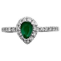 18K Gold, Vintage 0.54CT Emerald & Diamond Ladies Ring