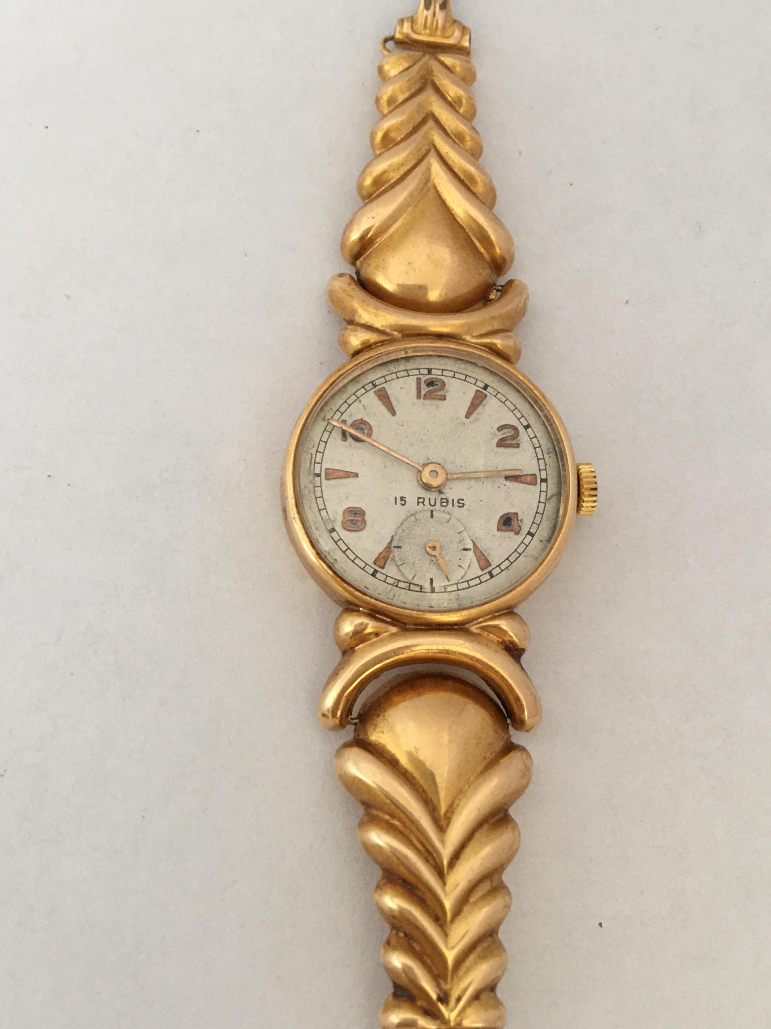 18cKarat Gold Vintage 1950s Ladies Swiss Mechanical Watch For Sale 9