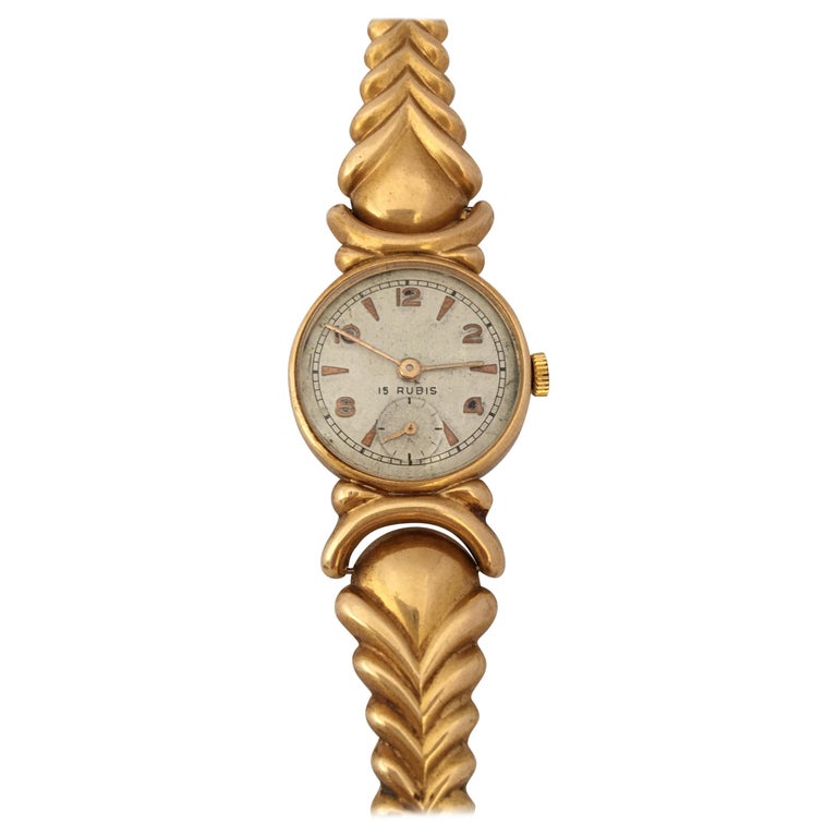 18cKarat Gold Vintage 1950s Ladies Swiss Mechanical Watch For Sale