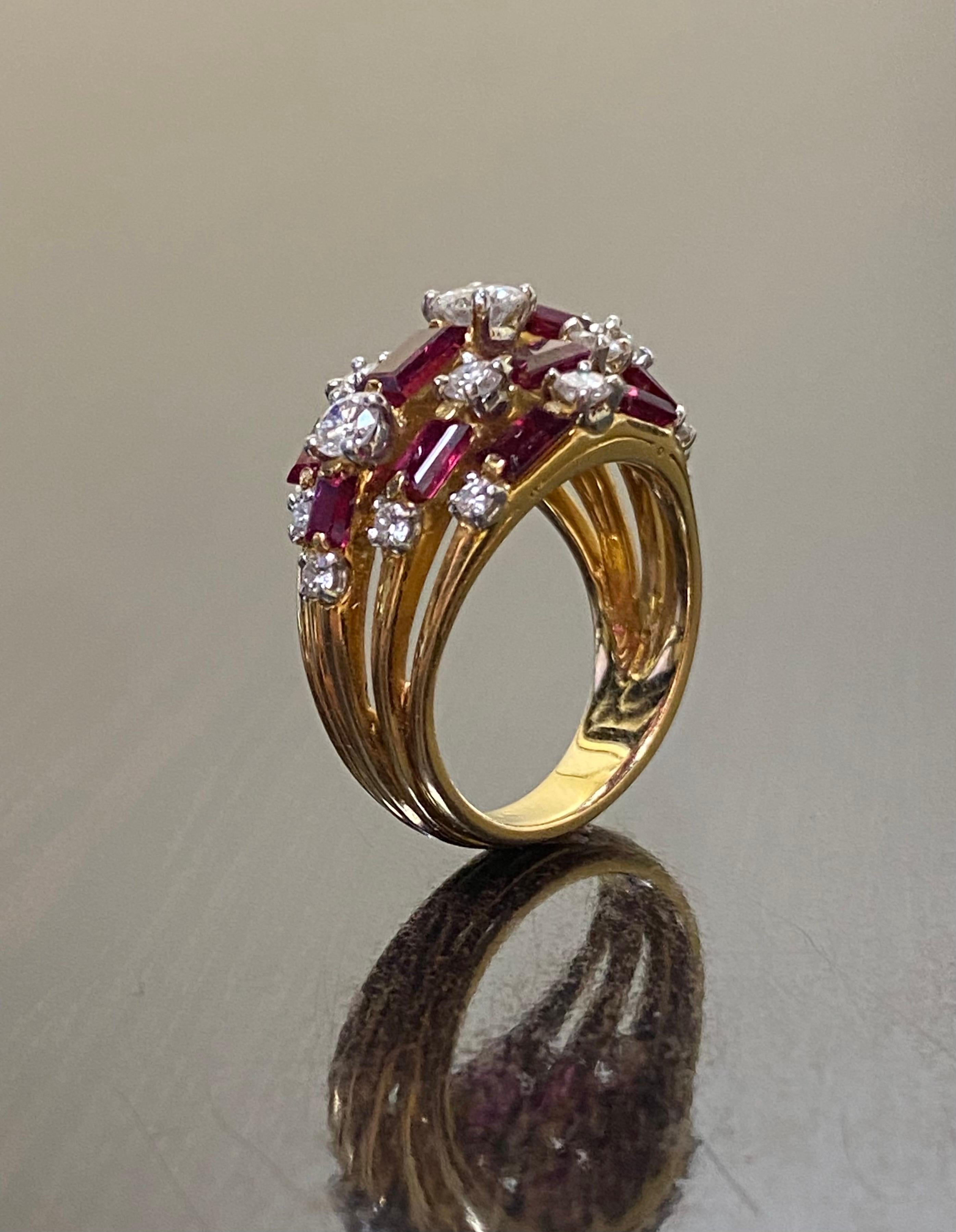 Baguette Cut 18K Gold Vintage 1960's Oscar Heyman Burmese Ruby Diamond Cocktail Ring  For Sale