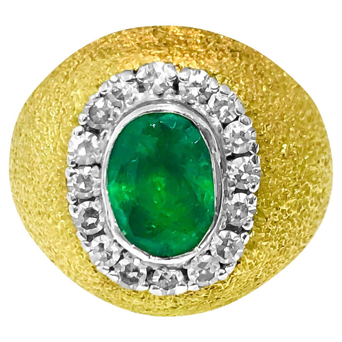 18k Gold Vintage 2.5 ct Emerald And Diamond Ring