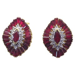 18 Karat Gold Vintage 7,39 Karat Marquise Rubin & 0,23 Karat Diamant Broad Hut Ohrringe