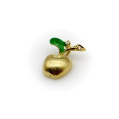 18K Gold Vintage Apple Diamond and Enamel Charm