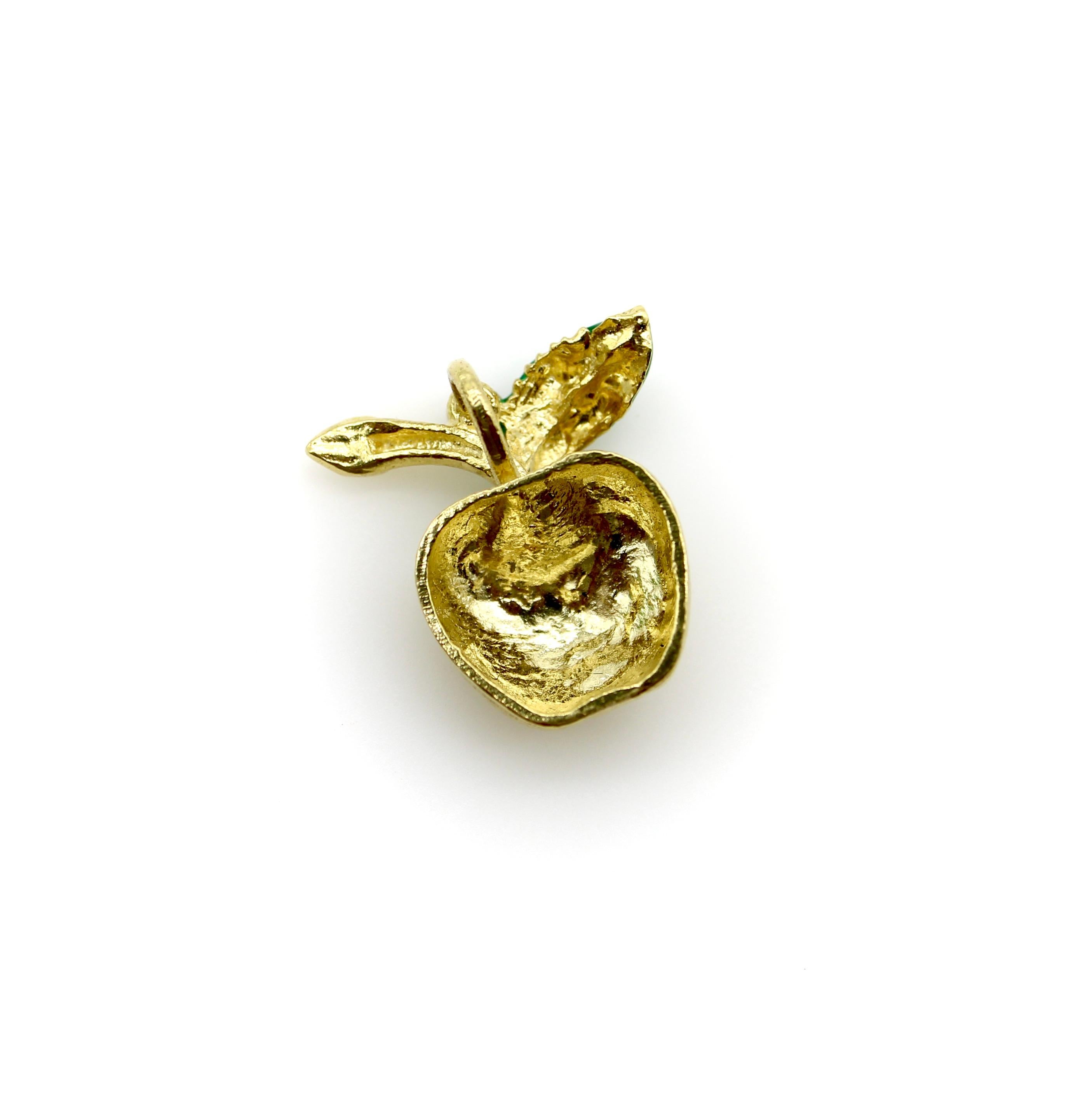 Women's or Men's 18K Gold Vintage Apple Diamond and Enamel Charm For Sale