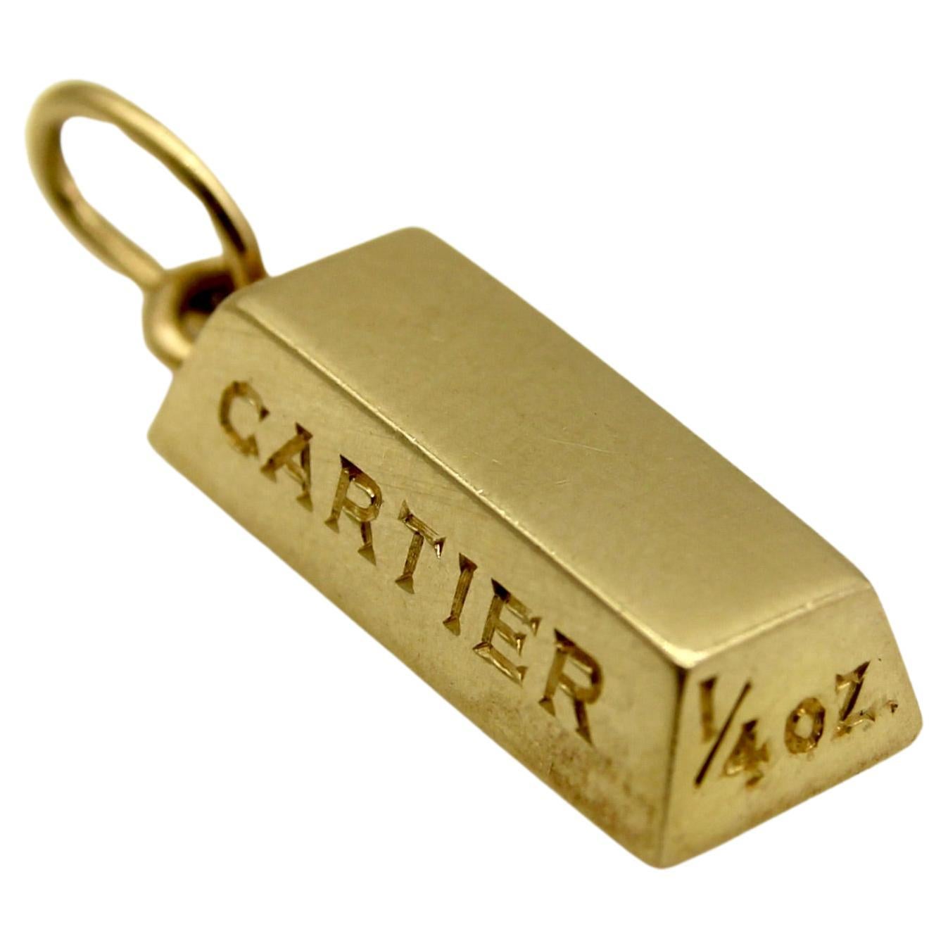 18K Gold Vintage Cartier 1/4 oz. Gold Ingot Bar Pendant 