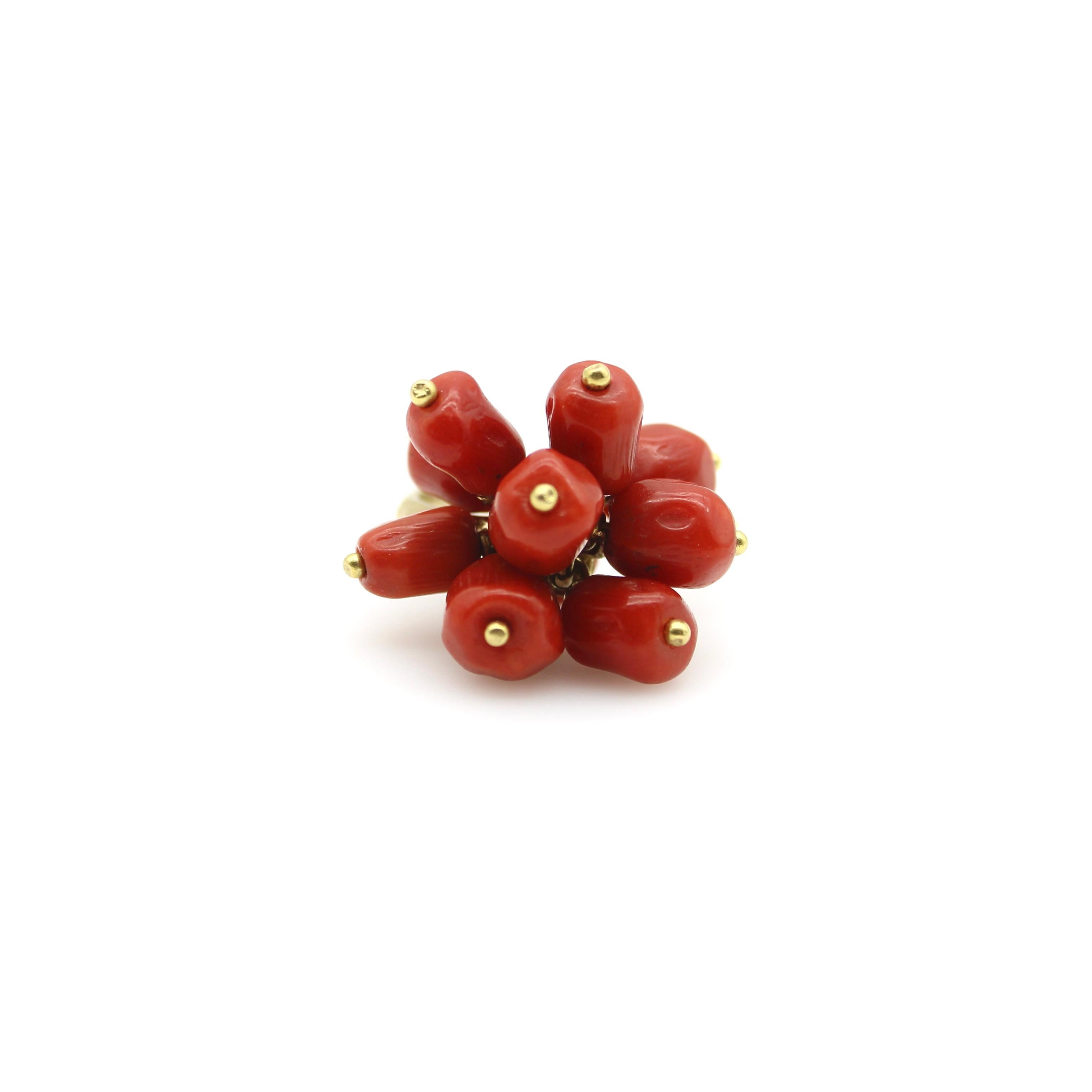 Modernist 18k Gold Vintage Coral Berry Cluster Ring For Sale