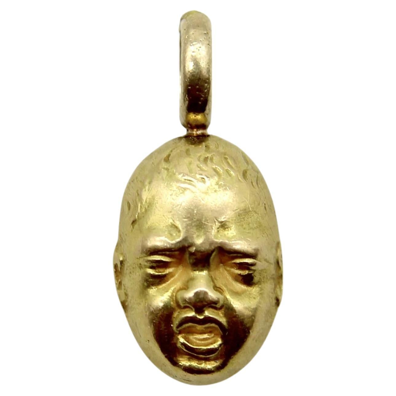 18K Gold Vintage Crying Baby Face  Charm / Pendant