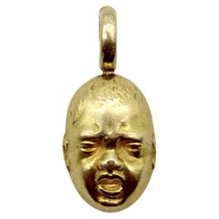 18K Gold Vintage Crying Baby Face  Charm / Pendant
