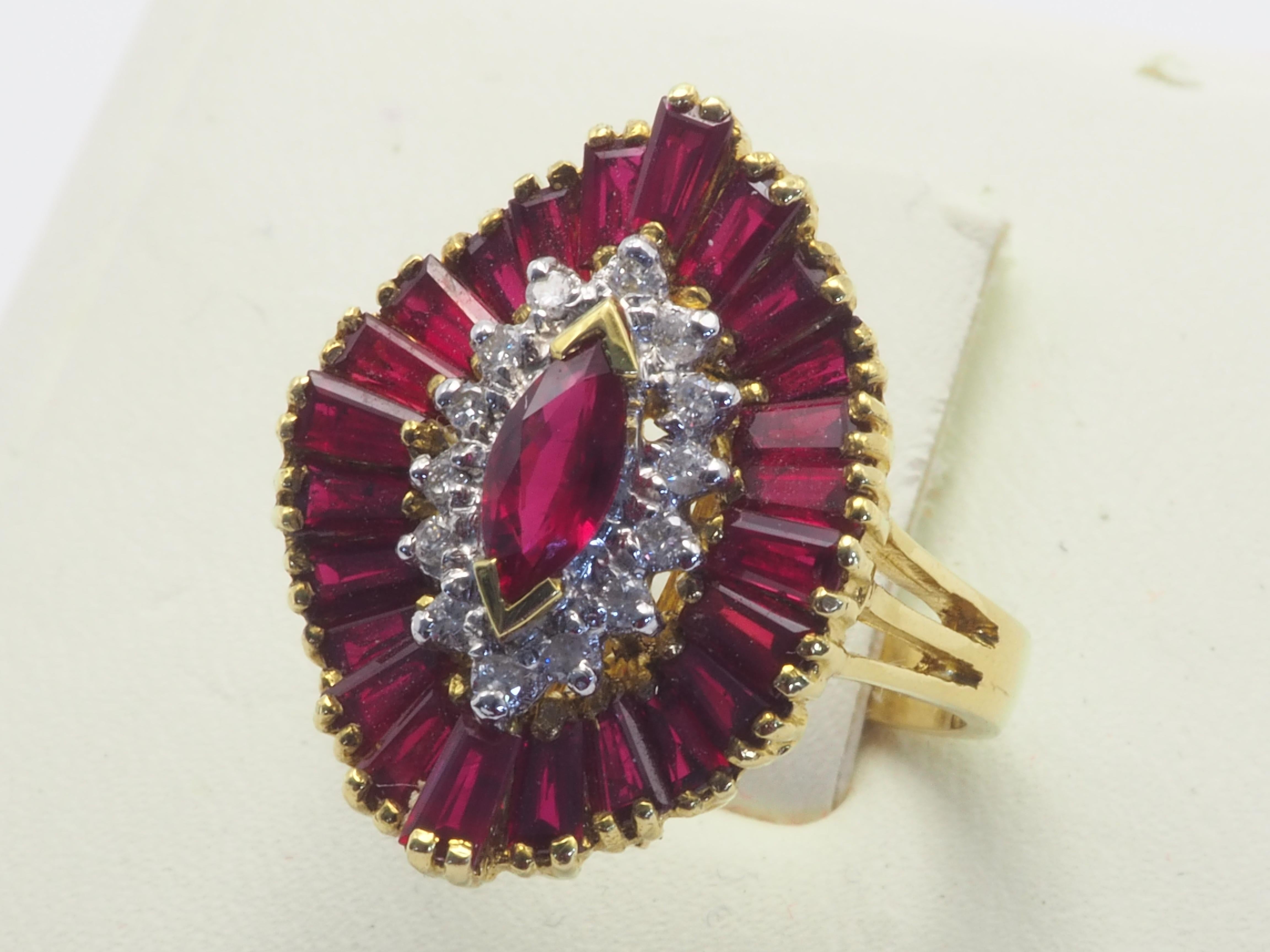18K Gold Vintage 3.46ctw Marquise Ruby and 0.12ct Diamond Broad Hat ...
