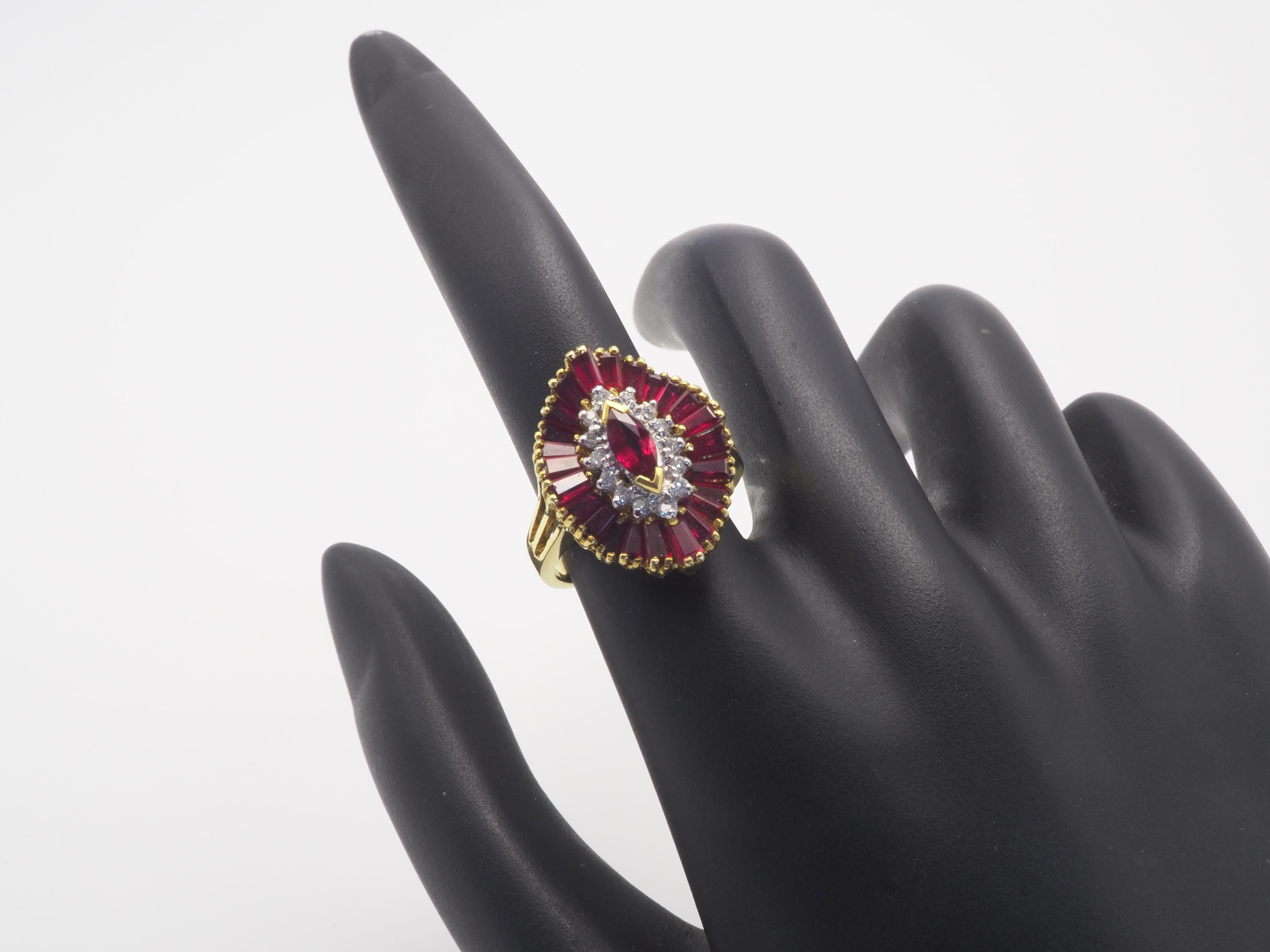 18K Gold Vintage 3.46ctw Marquise Ruby and 0.12ct Diamond Broad Hat ...