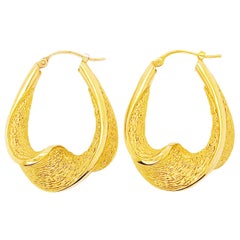 18K Gold Vintage Original Hoop Earrings Lightweight Custom Textured Gold Hoops
