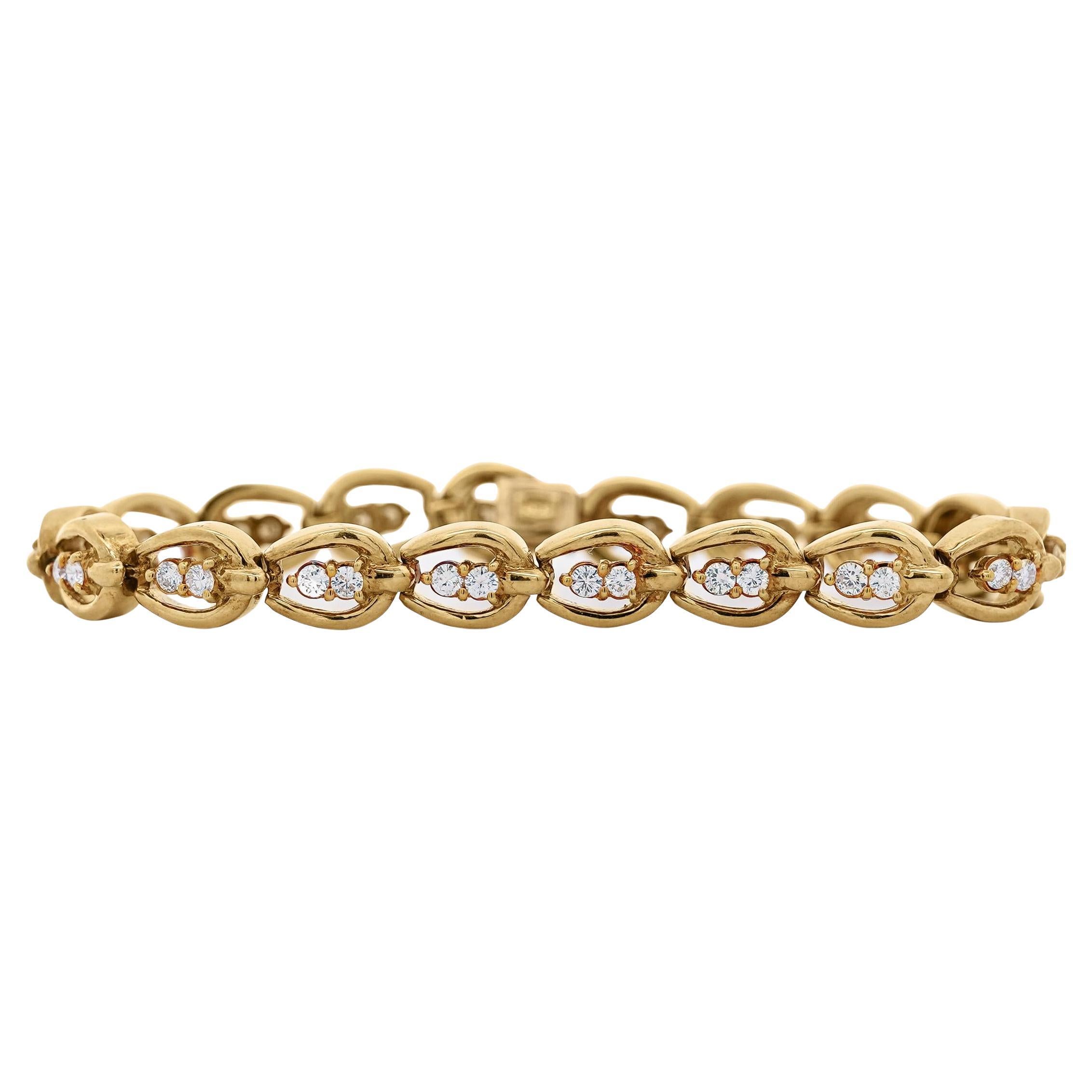 18K Gold Vintage Oval Interlocking Link Diamond Bracelet