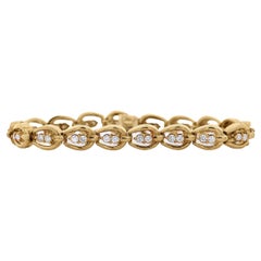 18K Gold Vintage Oval Interlocking Link Diamond Bracelet