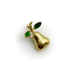 18K Gold Vintage Pear Diamond and Enamel Charm