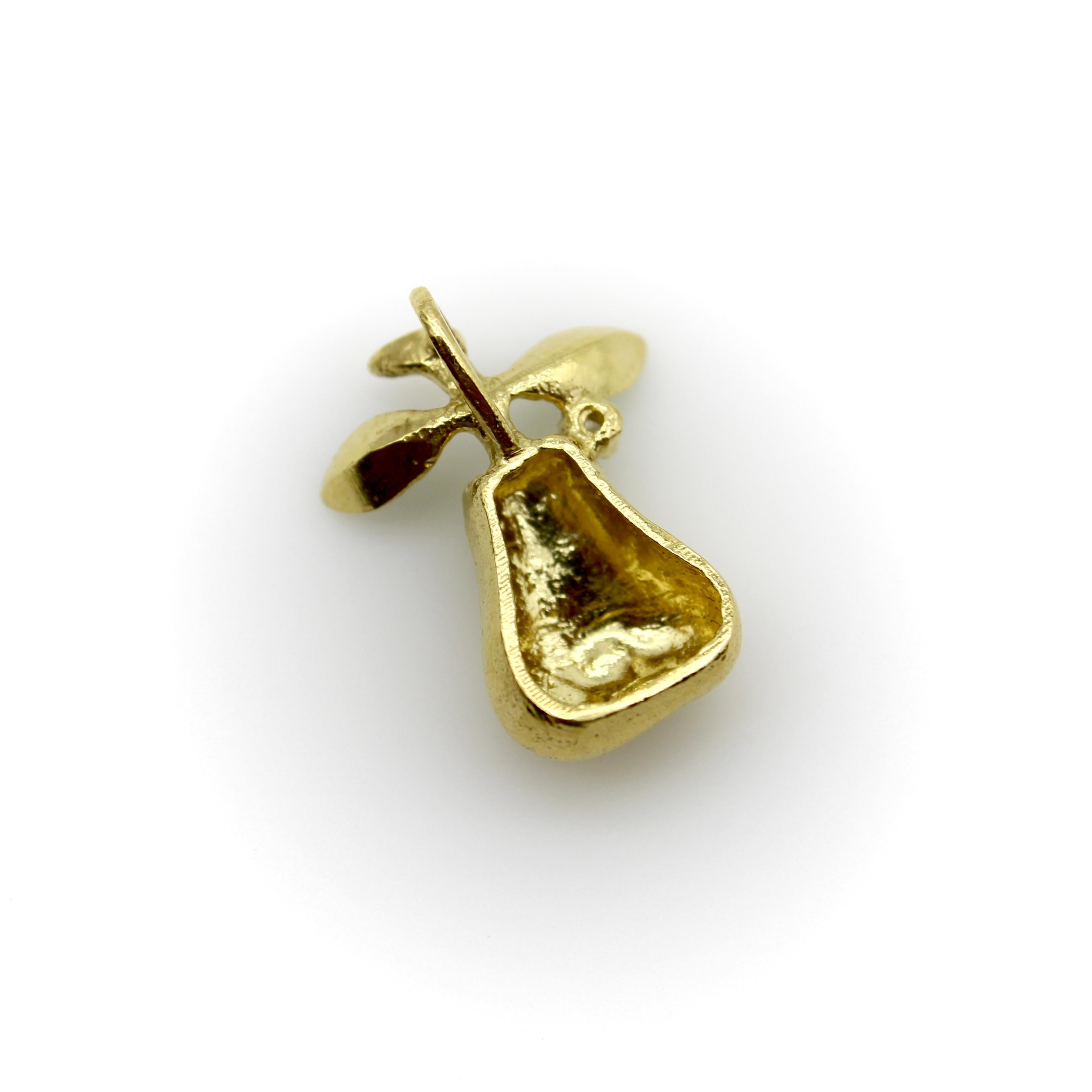 Women's or Men's 18K Gold Vintage Pear Diamond and Enamel Charm For Sale