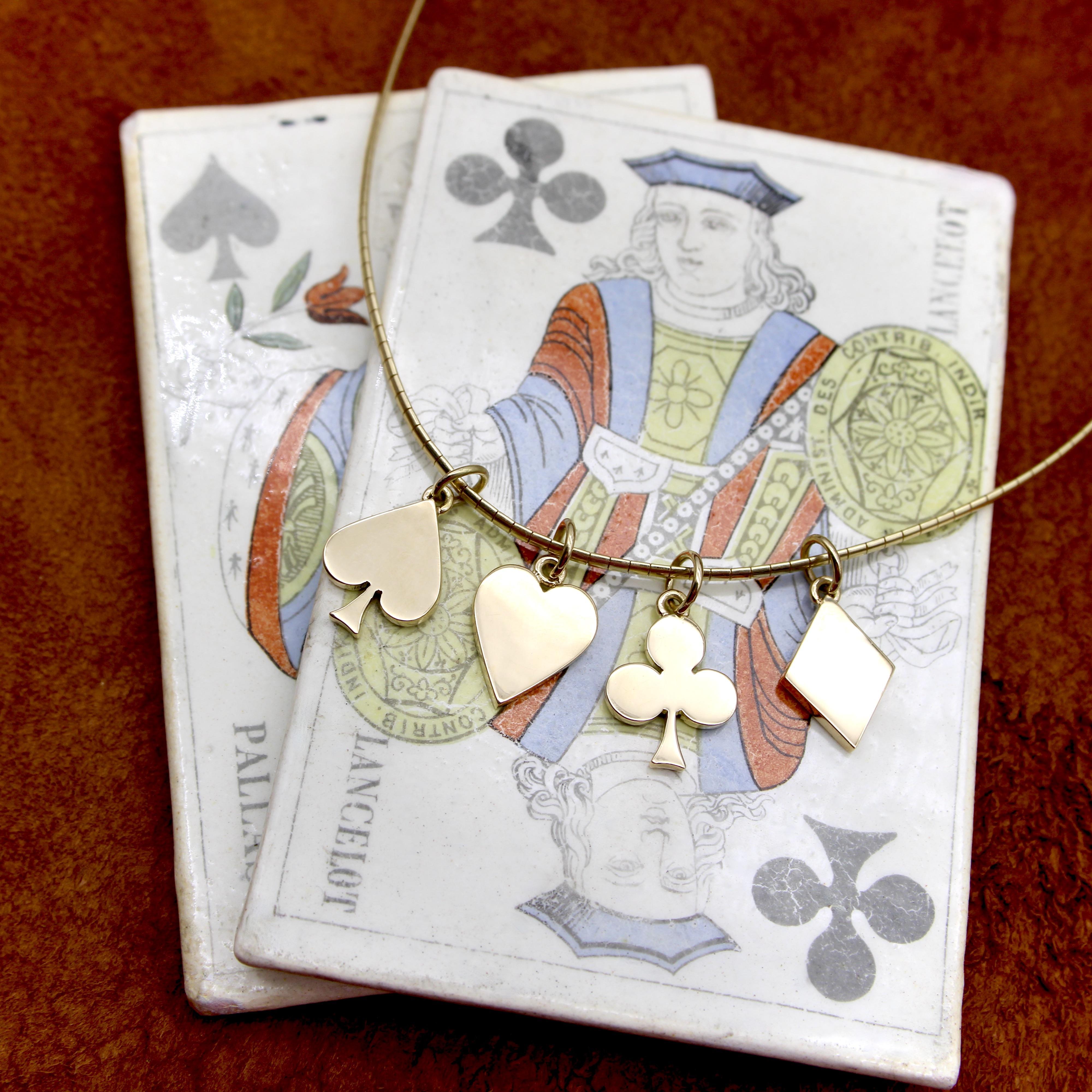 Women's or Men's 18K Gold Vintage Playing Card Heart Suit Pendant Charm For Sale
