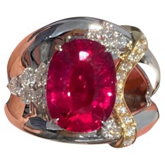 3.91 Carat Vivid Rubellite Tourmaline Diamond Cocktail Ring Think Gold