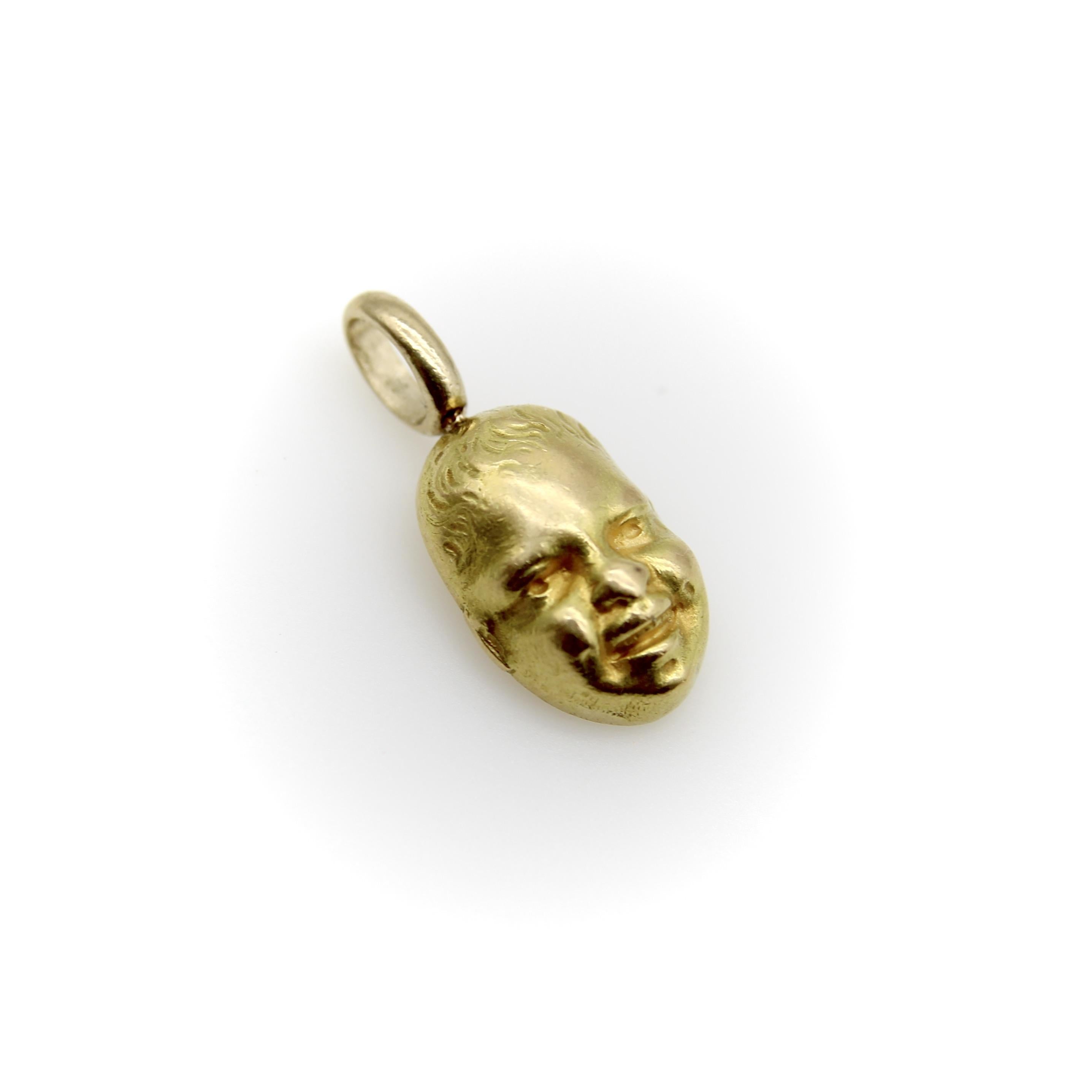 Modern 18K Gold Vintage Smiling Baby Face Charm / Pendant For Sale