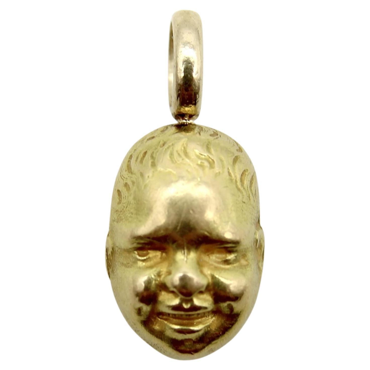 18K Gold Vintage Smiling Baby Face Charm / Pendant