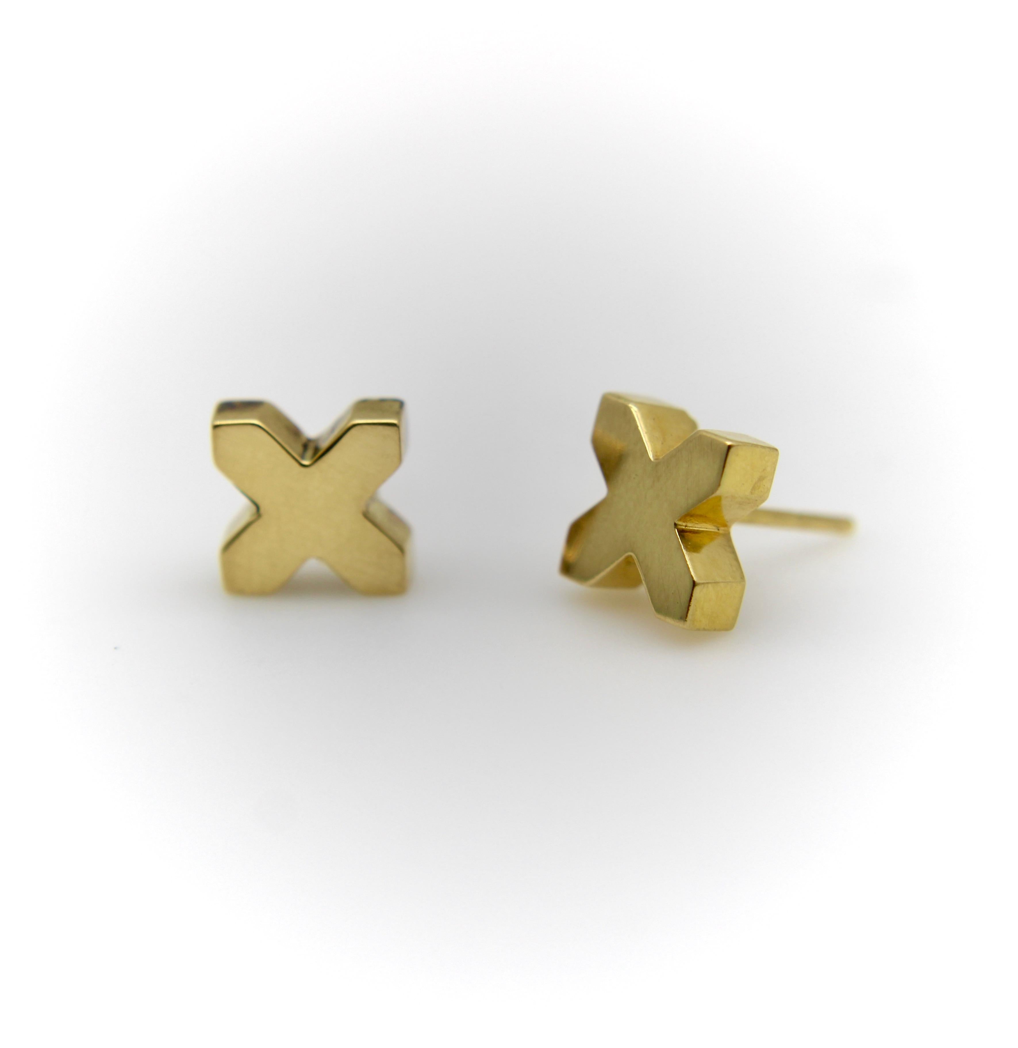 Modern 18K Gold Vintage Tiffany & Co. Blocky X Earrings  For Sale