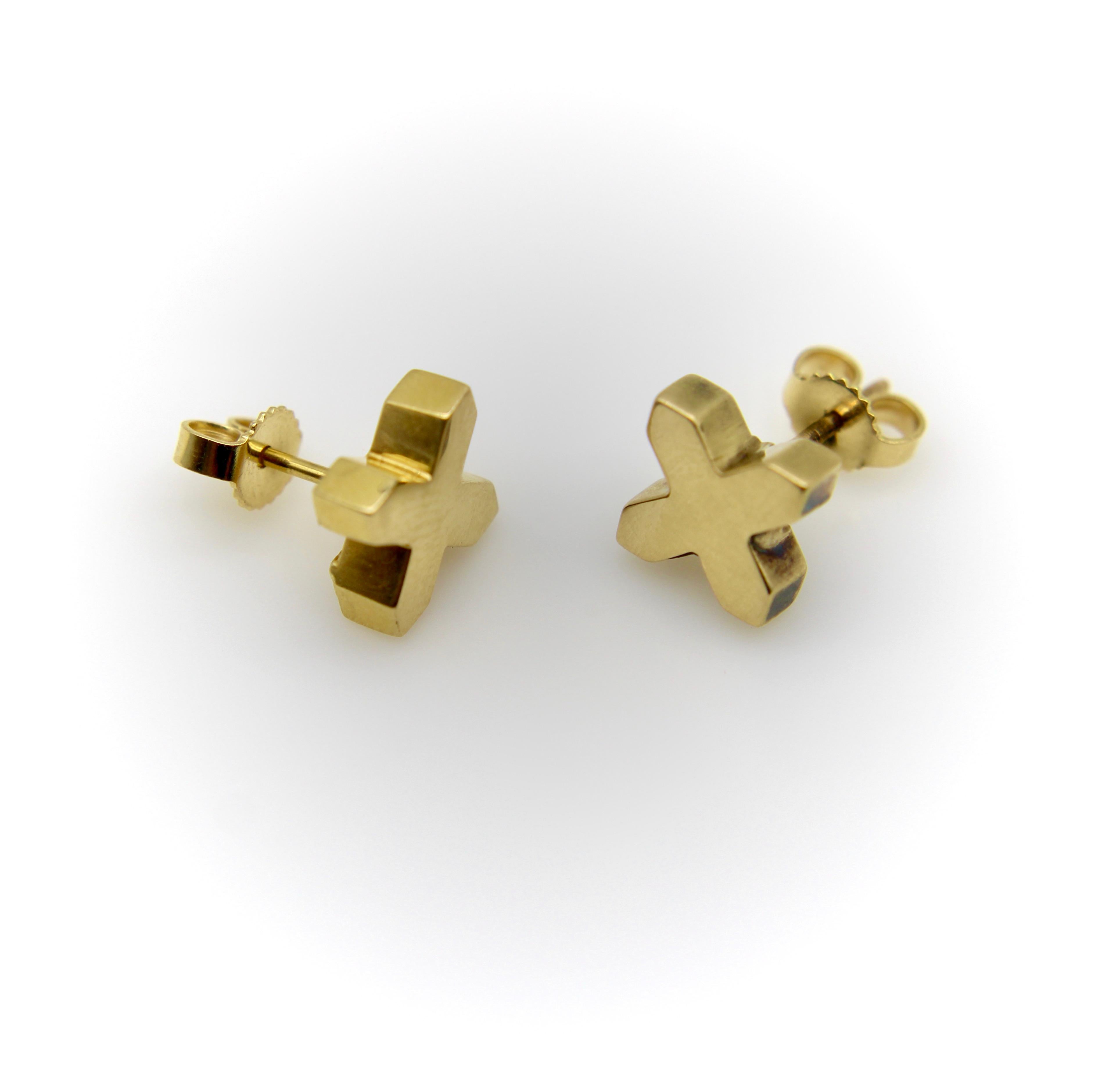 18K Gold Vintage Tiffany & Co. Blocky X Earrings  In Good Condition For Sale In Venice, CA