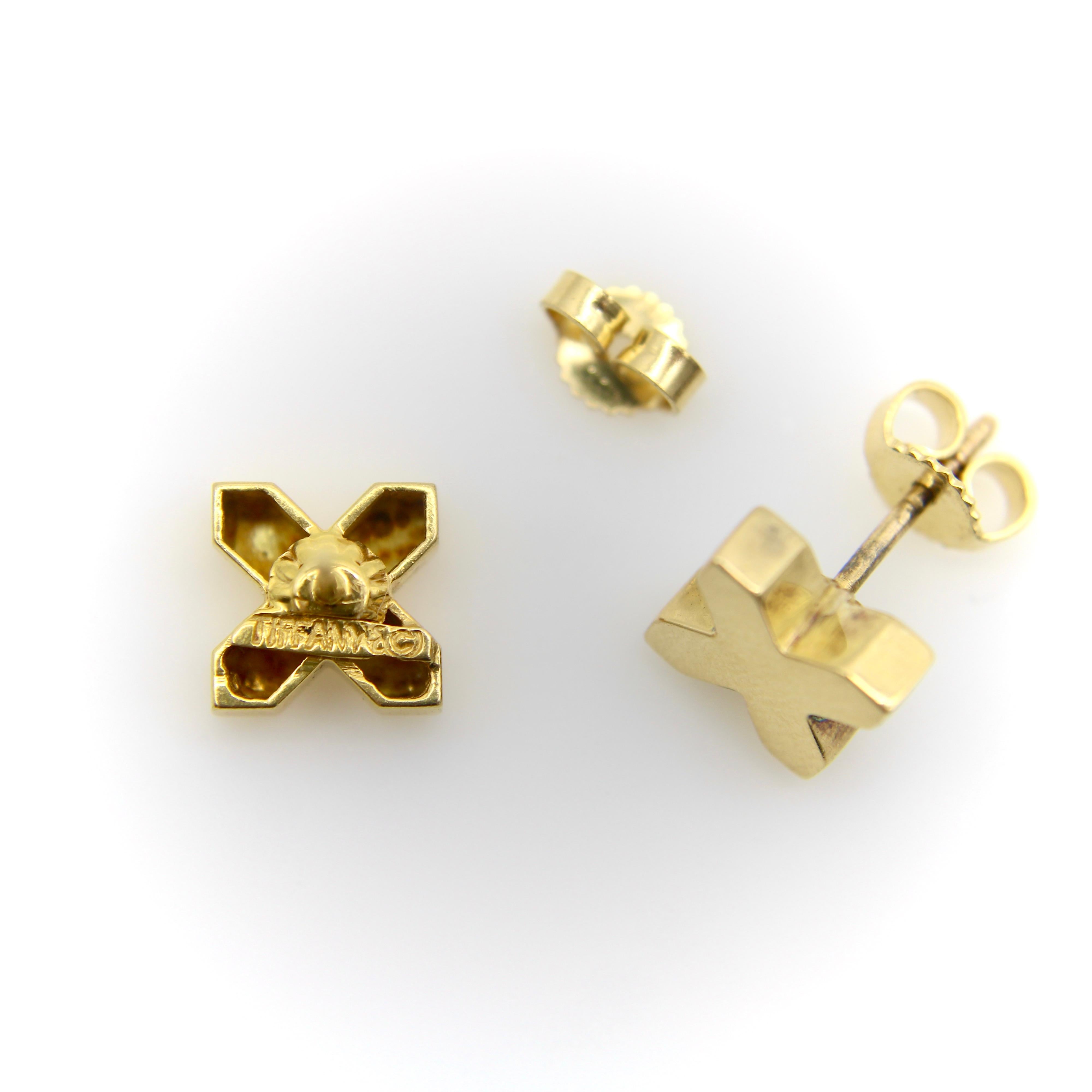 Women's or Men's 18K Gold Vintage Tiffany & Co. Blocky X Earrings  For Sale