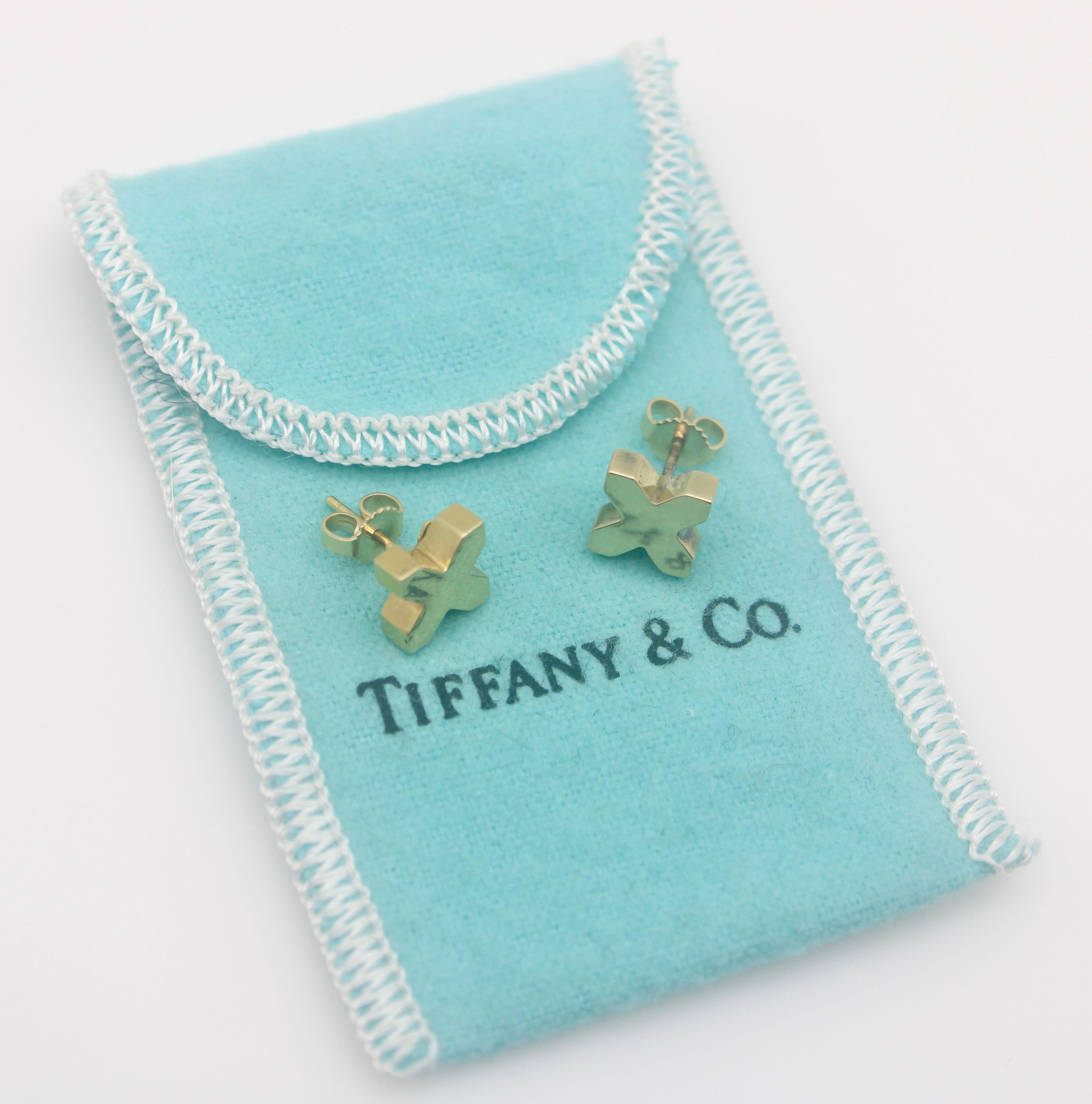 18K Gold Vintage Tiffany & Co. Blocky X Earrings  For Sale 1