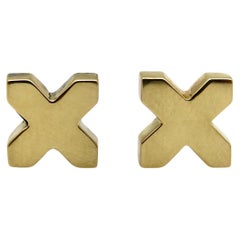 18K Gold Used Tiffany & Co. Blocky X Earrings 