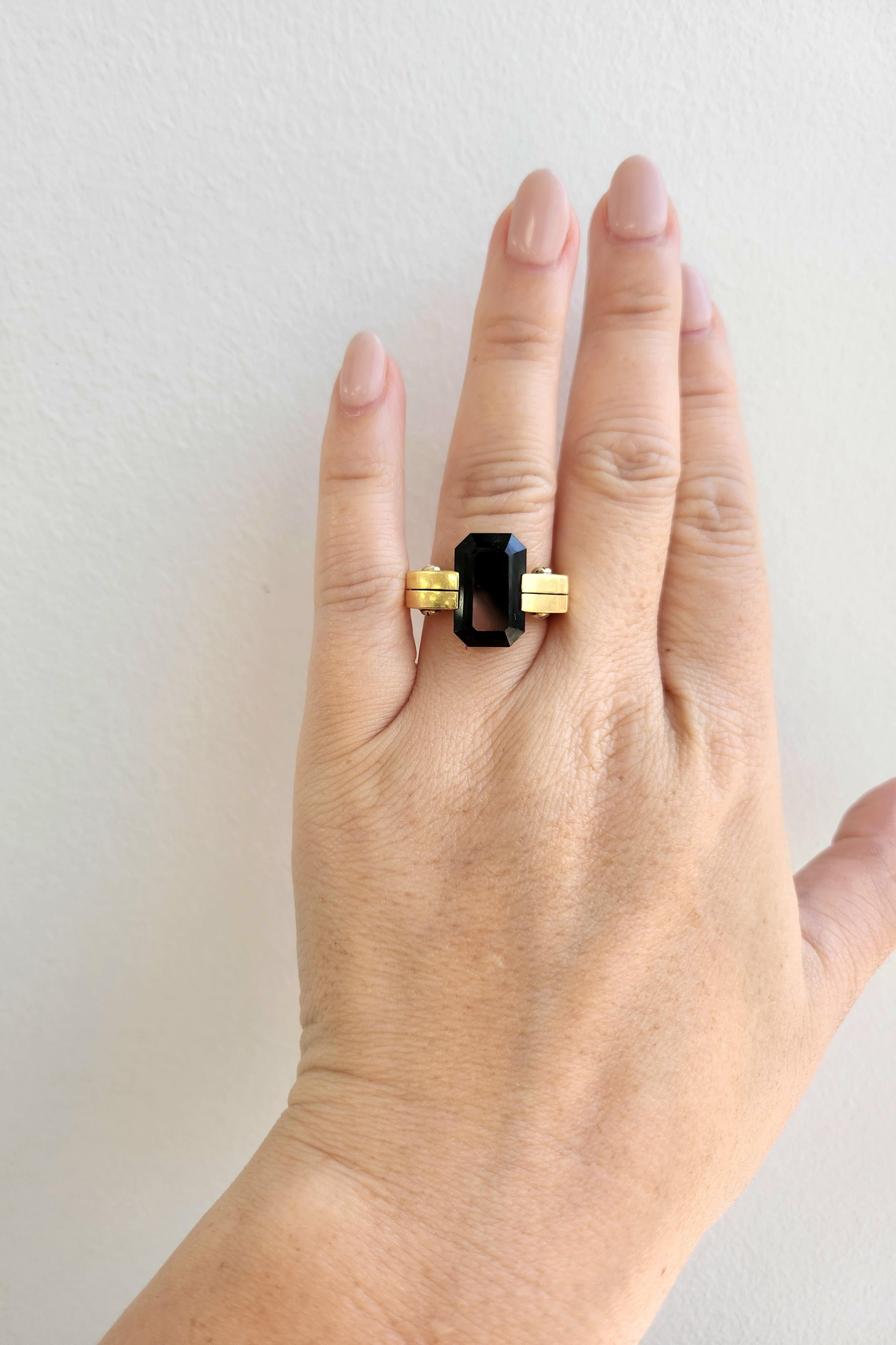 da uomo o donna Anello a vite con tormalina vintage taglio smeraldo in oro 18 carati in vendita