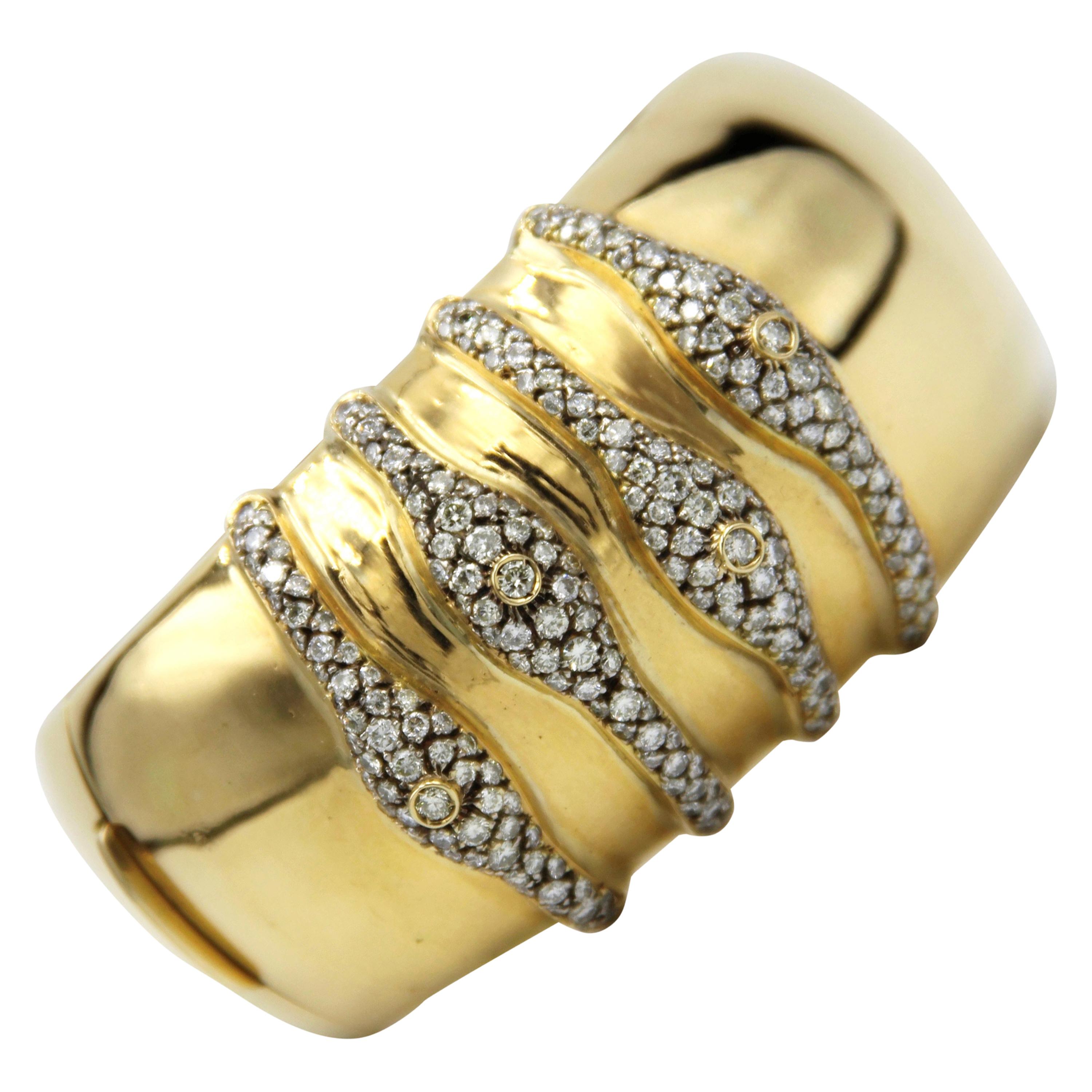 18k Gold Vintage Wide Diamond Bracelet For Sale
