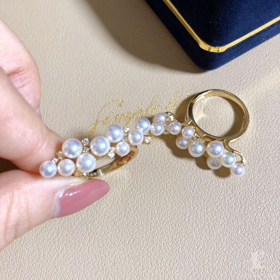 Women's Aurora Baby Akoya Pearl Cascade Ring in 18K Gold