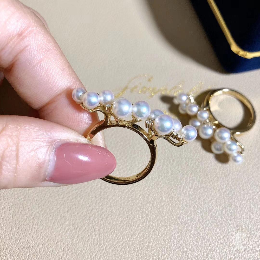 Aurora Baby Akoya Pearl Cascade Ring in 18K Gold 2