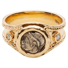 18K Gold/ w Diamonds Silver Coin Ring