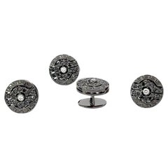 Boucles d'oreilles en or 18k pour chemises, diamants blancs et noirs