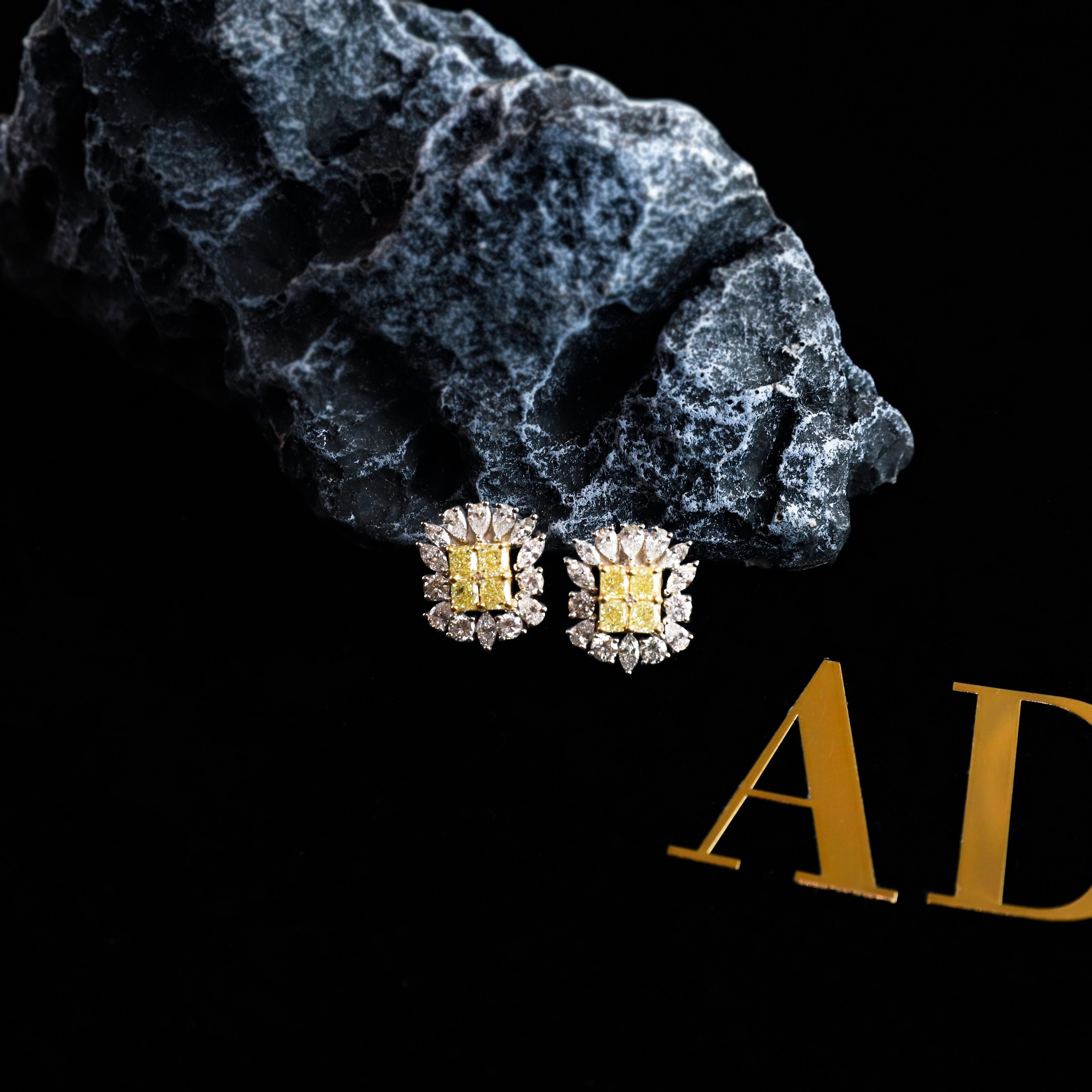 Sunflower Inspired Fancy Yellow Diamond Earrings In New Condition For Sale In Los Angeles, CA
