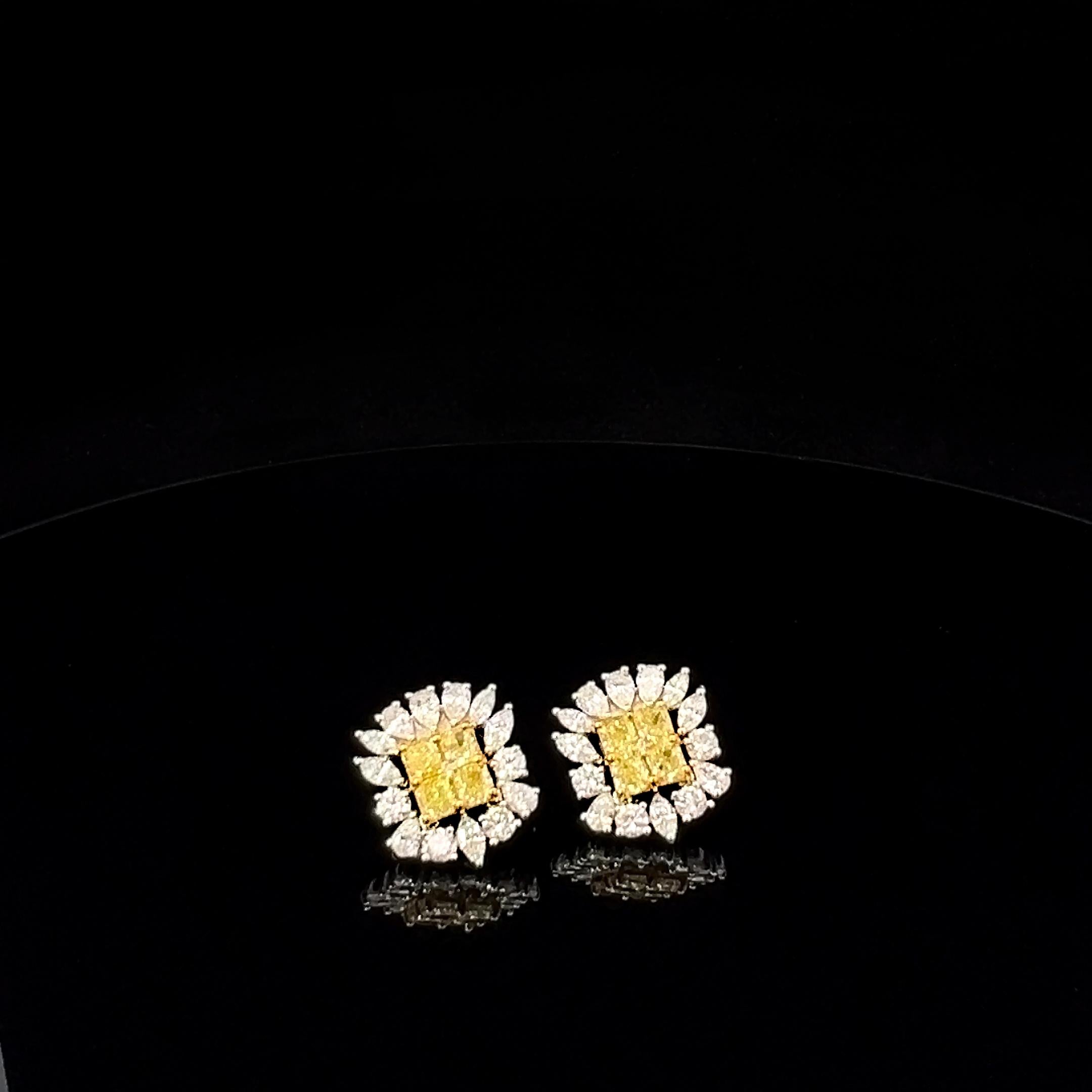 Sunflower Inspired Fancy Yellow Diamond Earrings For Sale