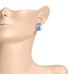 18K Gold White Blue Topaz Channel-set Baguettes Pyramid Diamond Stud Earrings