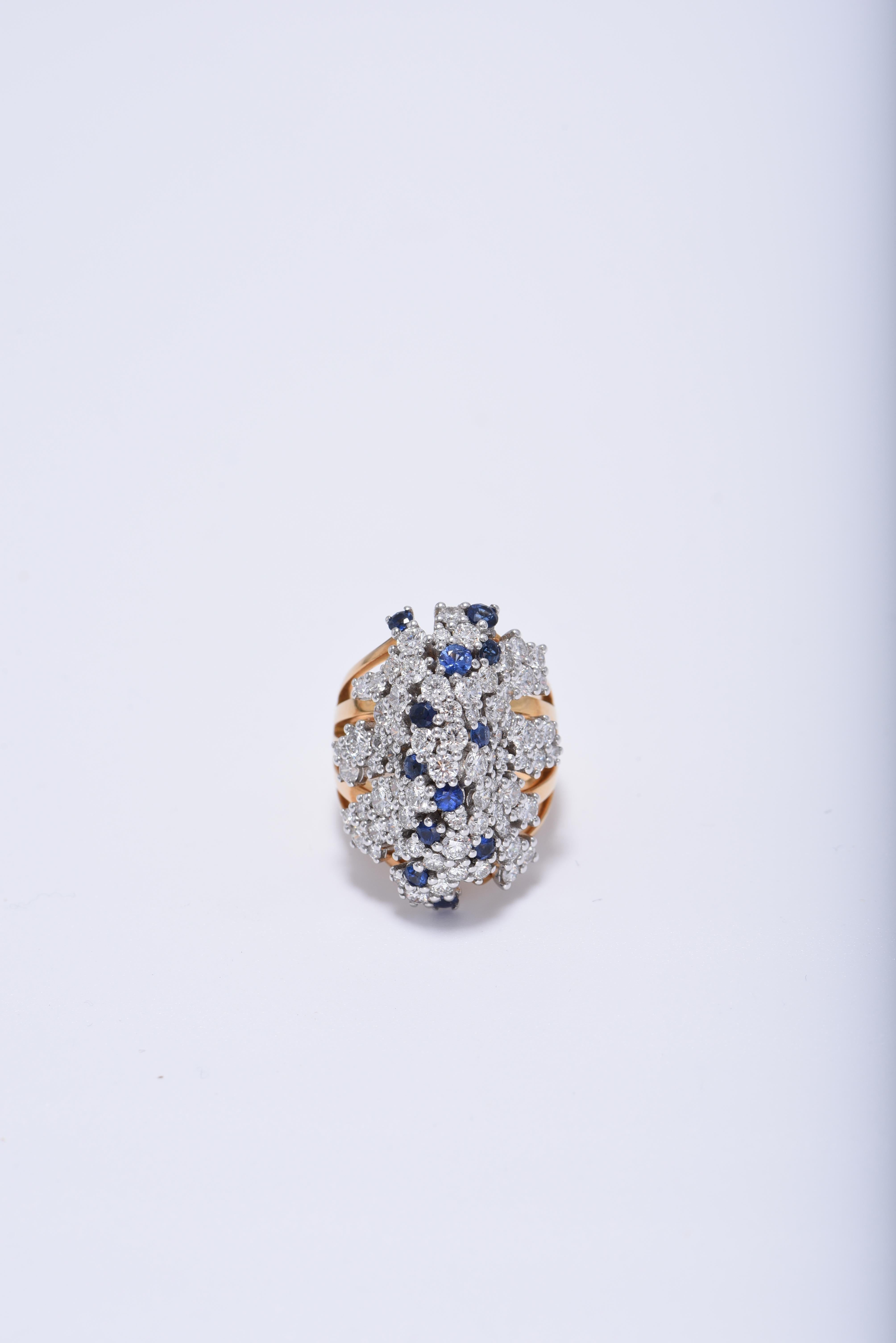 For Sale:  18K Gold, White Diamond, and Blue Sapphire Ring 2