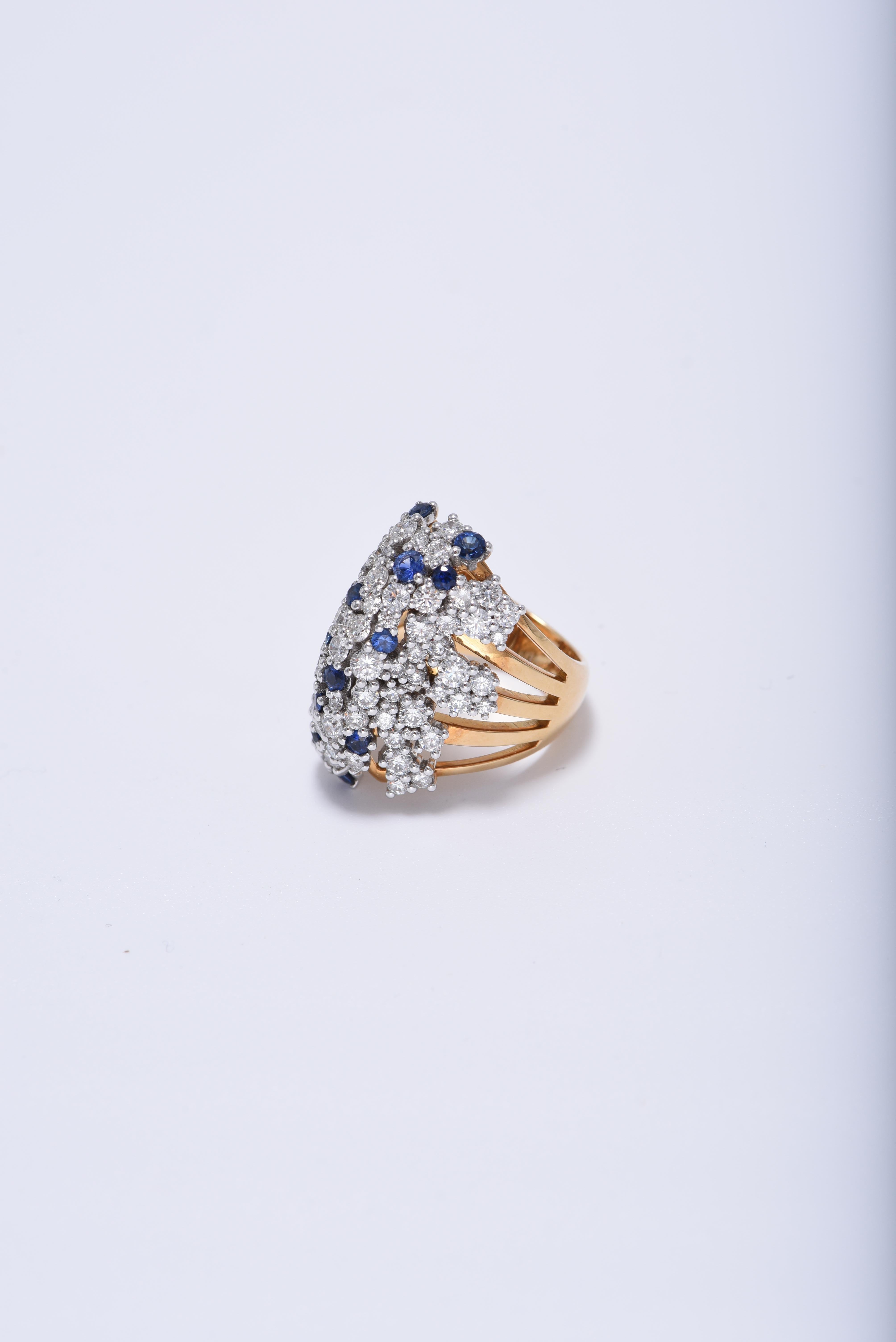 For Sale:  18K Gold, White Diamond, and Blue Sapphire Ring 3