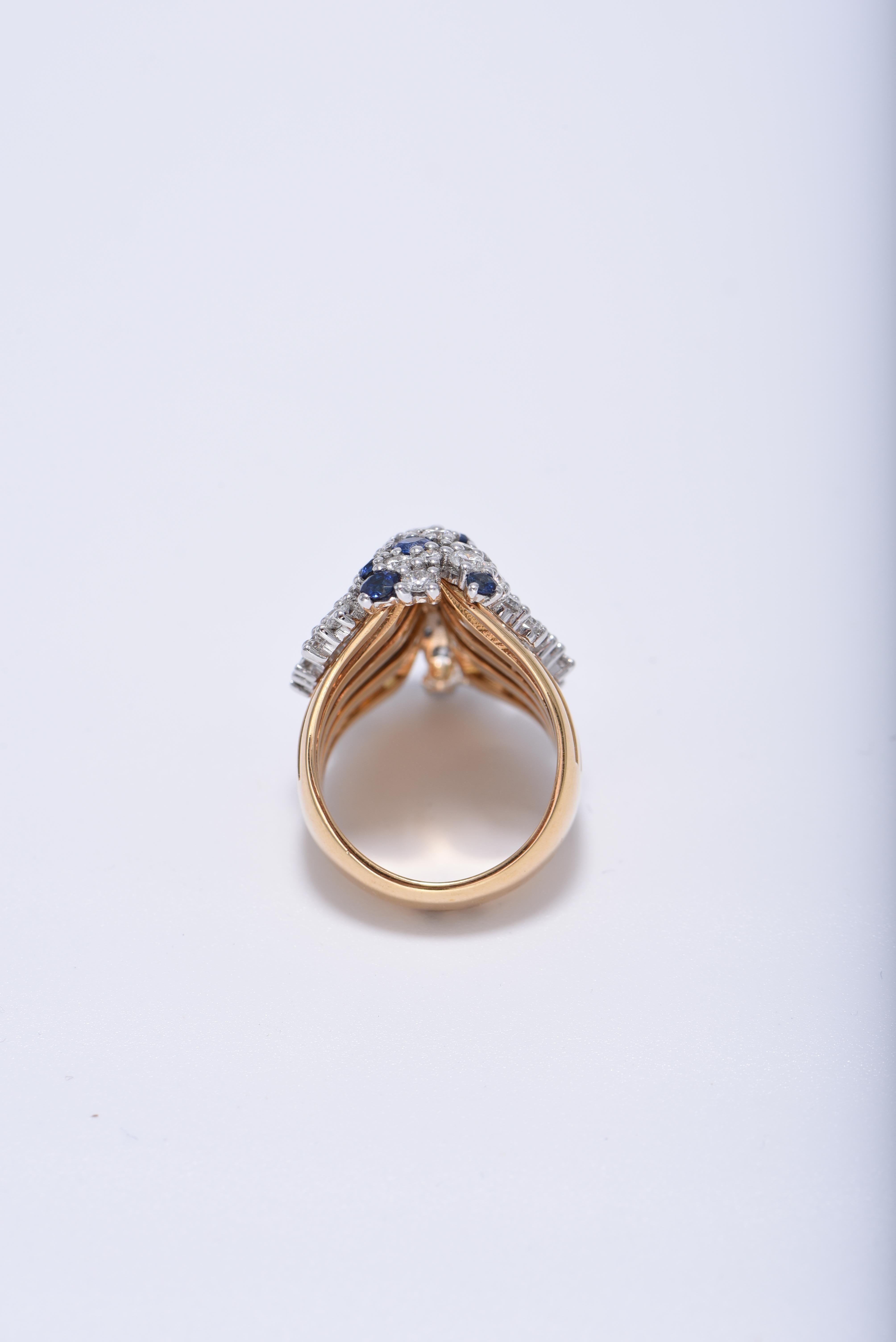 For Sale:  18K Gold, White Diamond, and Blue Sapphire Ring 5
