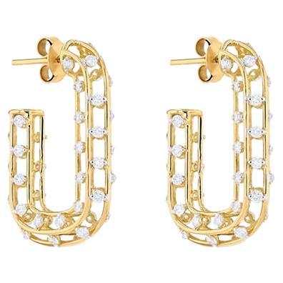 18K Gold White Diamond Cage Earrings For Sale