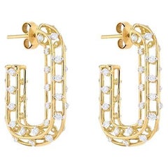 18K Gold White Diamond Cage Earrings