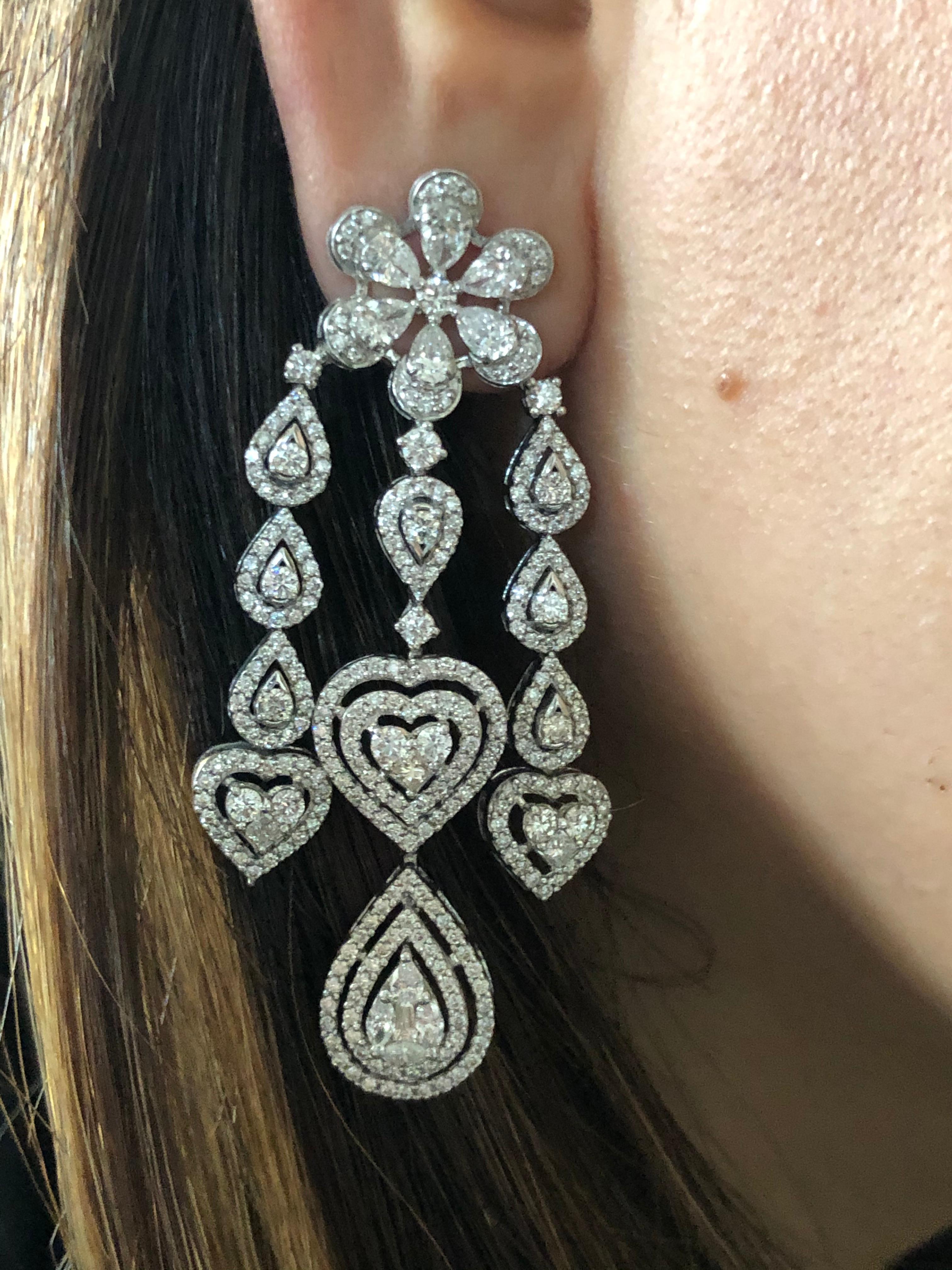 Modern 18 Karat Gold White Diamond Chandelier Earrings For Sale