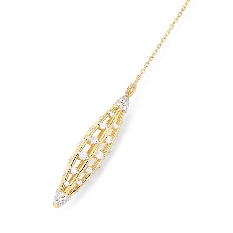 A lariat shaped necklace made from 18k gold, featuring an open drop embellished with floating white diamonds. Wear it on its own or layered with one of our diamond hook chains.

- 18K YELLOW, ROSE & WHITE GOLD
- 1.3 CT WHITE DIAMOND
- 6.3G

Our