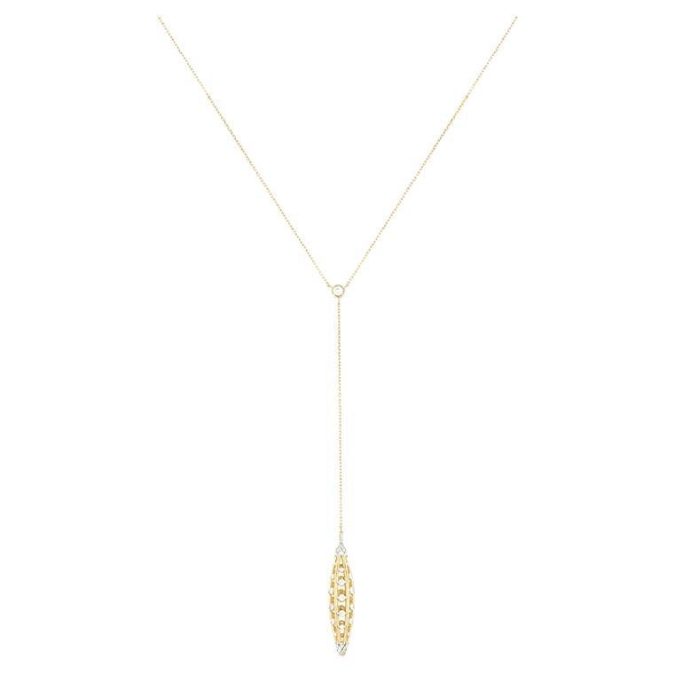 18k Gold White Diamond Drop Lariat Necklace For Sale