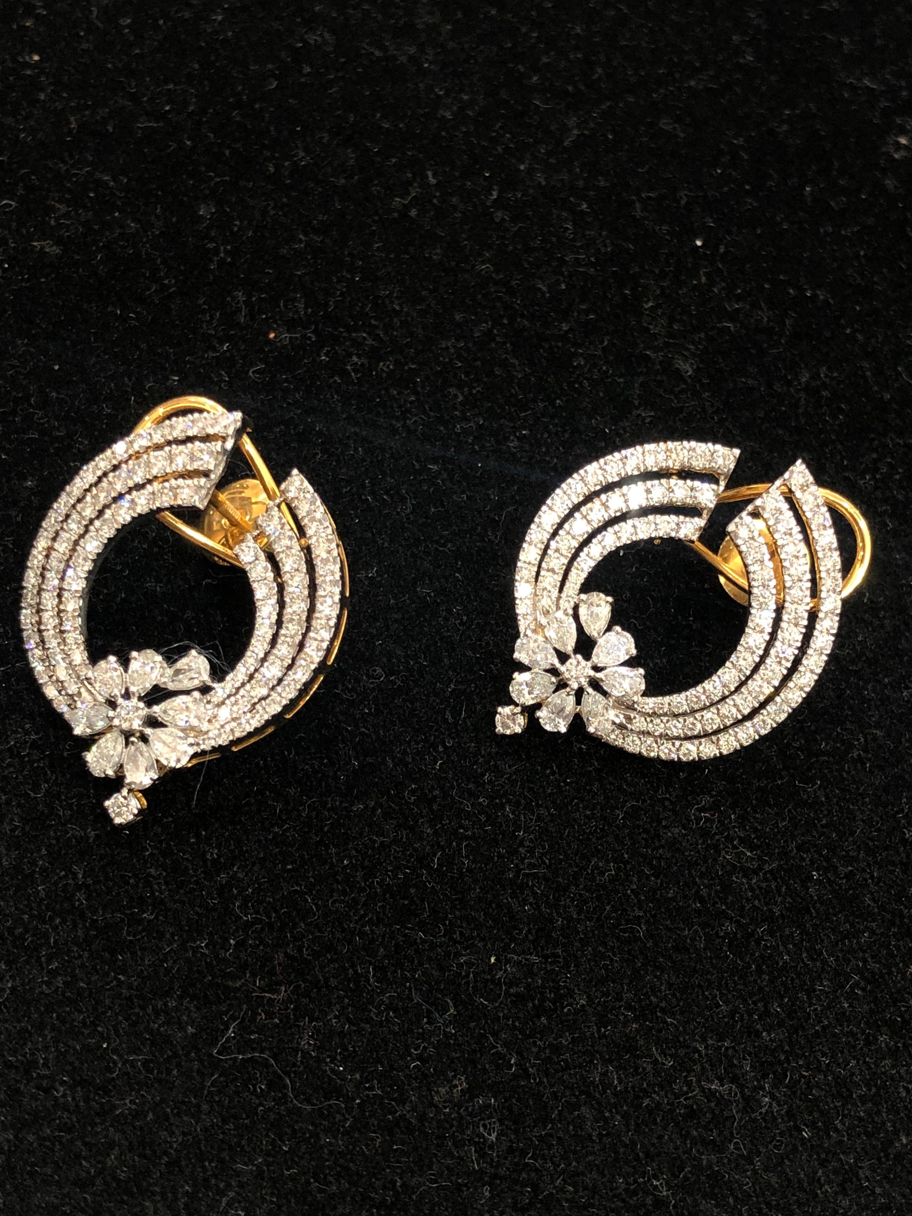 Modern 18 Karat Gold White Diamond Hoop Earrings For Sale