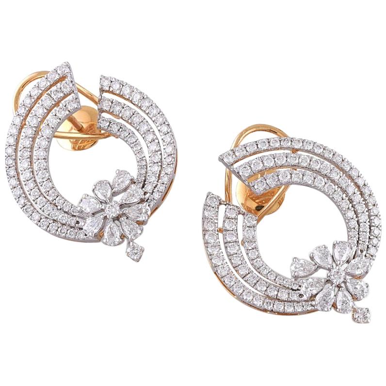 18 Karat Gold White Diamond Hoop Earrings