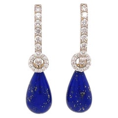 18k Gold White Diamond Hoops and White Diamond Circles with Lapis Jackets