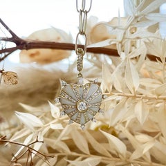 18K Gold White Enamel and White Diamonds Heart Pendant