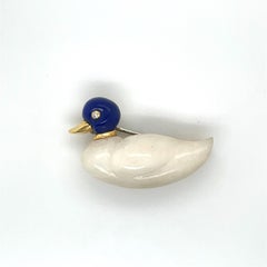 18k Gold White Onyx and Lapis Lazuli Duck Pin